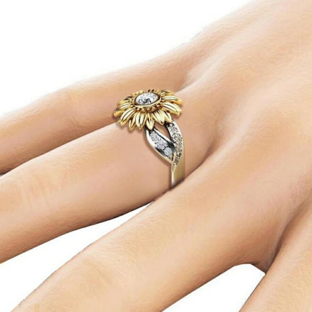 NEW 18k White & Gold Diamond Sunflower Ring - Picture 3 of 6